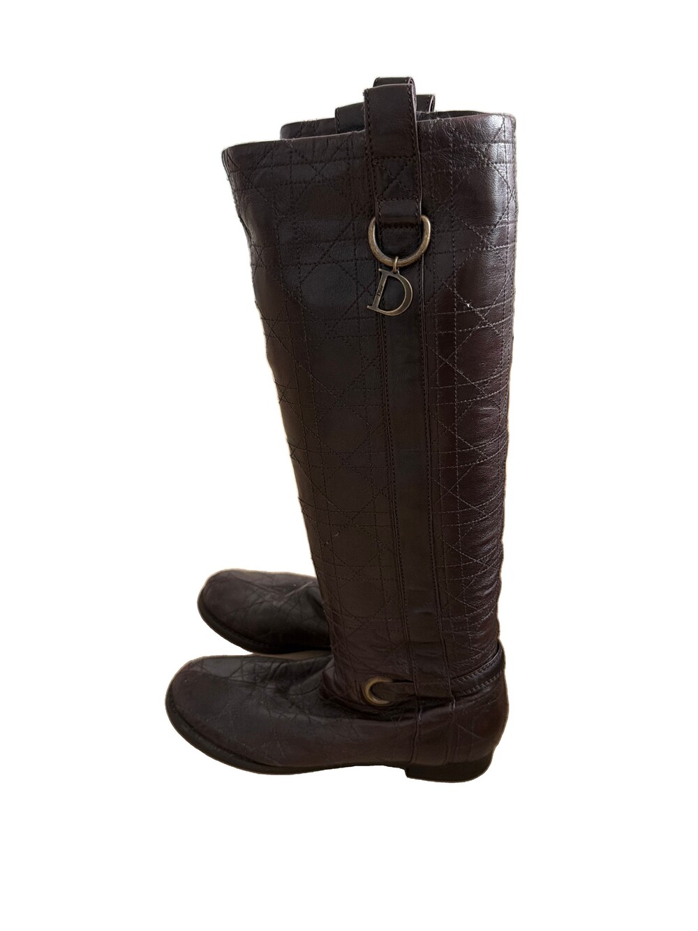 Dior Dark Brown Leather Riding Style Boots w/D Hardware and Texture 36.5